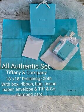 Tiffany & Co 18x18" Polishing Cloth Box Ribbon Bag Tissue Paper T&C Card Env NWT